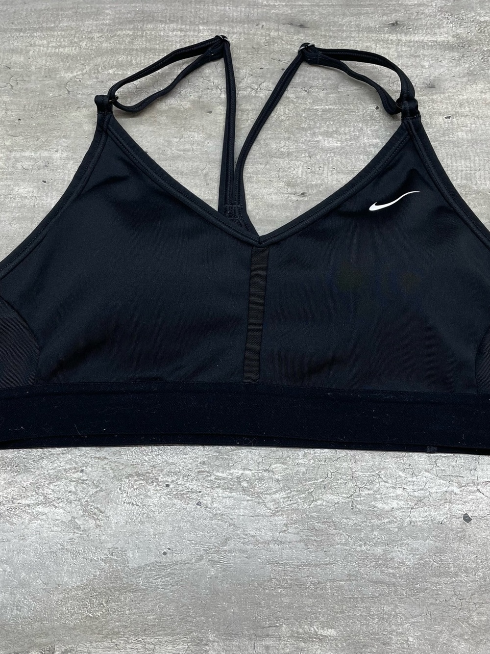 Nike Black Minimalist Strappy Sports Bra with White Swoosh
